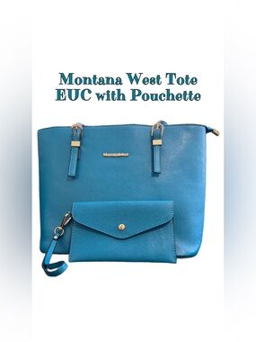 Montana West Teal Blue Tote with Matching Pouchette